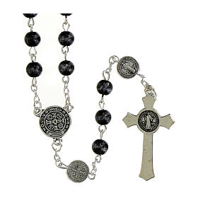 Rosario San Benedetto grani vetro nero screziato argento 6mm
