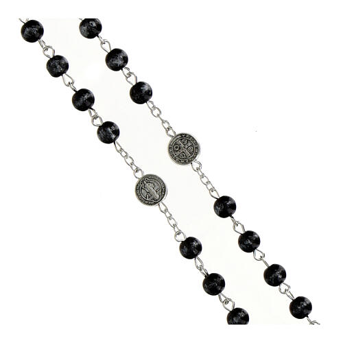 Rosario San Benedetto grani vetro nero screziato argento 6mm 3