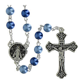 Rosary with 0.31-inch blue and light blue pearly beads and Miraculous Medal