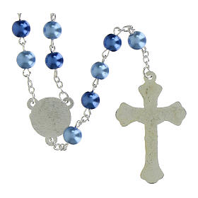 Rosary with 0.31-inch blue and light blue pearly beads and Miraculous Medal