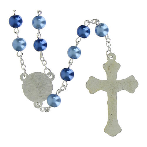 Miraculous Mary Rosary with Blue and Light Blue Imitation Pearl Beads, 8mm 2