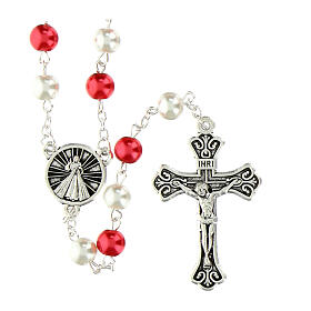 Merciful Jesus rosary with white and red 0.31-inch pearl-like beads
