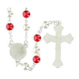 Różaniec Jezus Miłosierny, koraliki z imitacji perły białe i czerwone, 8mm