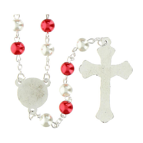 Różaniec Jezus Miłosierny, koraliki z imitacji perły białe i czerwone, 8mm 2