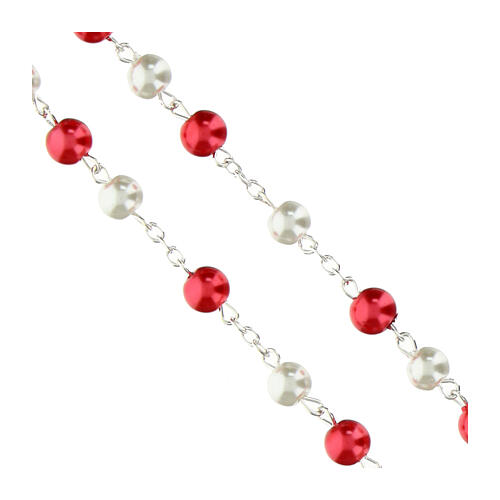 Różaniec Jezus Miłosierny, koraliki z imitacji perły białe i czerwone, 8mm 3