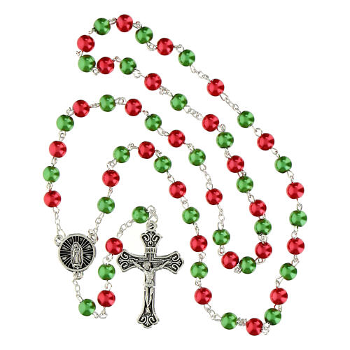 Rosario Virgen de Guadalupe granos perlas rojos y verdes 8mm 4