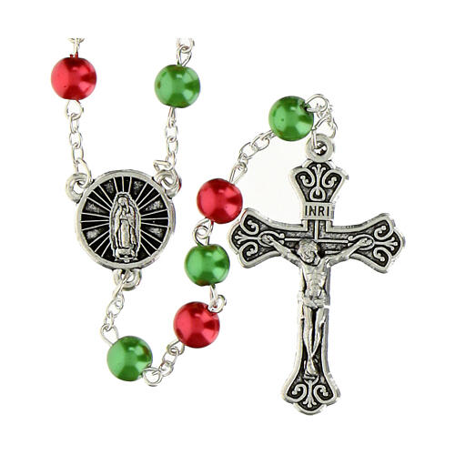 Chapelet Notre-Dame de Guadalupe grains rouges et verts 8 mm 1