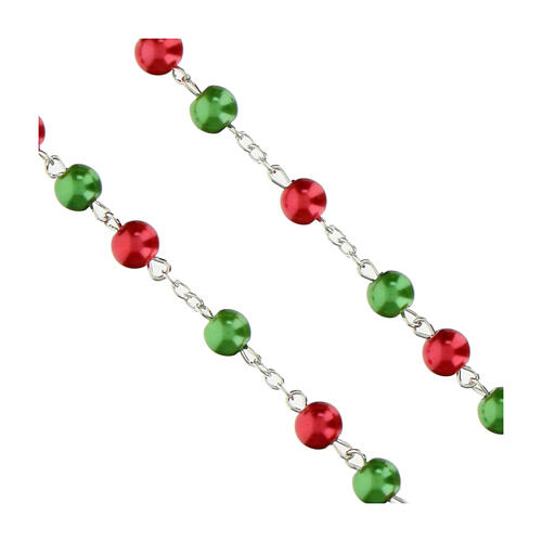 Terço Nossa Senhora de Guadalupe contas efeito pérola vermelhas e verdes 8 mm 3