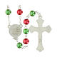 Terço Nossa Senhora de Guadalupe contas efeito pérola vermelhas e verdes 8 mm s2