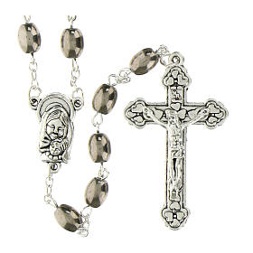 Oval glass silver rosary beads, 6x9mm