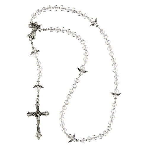 Guardian Angel rosary with 0.24x0.16-inch clear crystal beads and angel-shaped Our Father beads 4