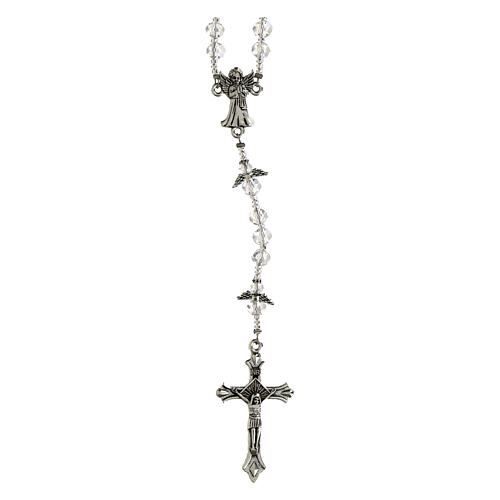 Rosario Angelo Custode grani cristallo trasparente pater a forma d'angelo 6x4mm 1