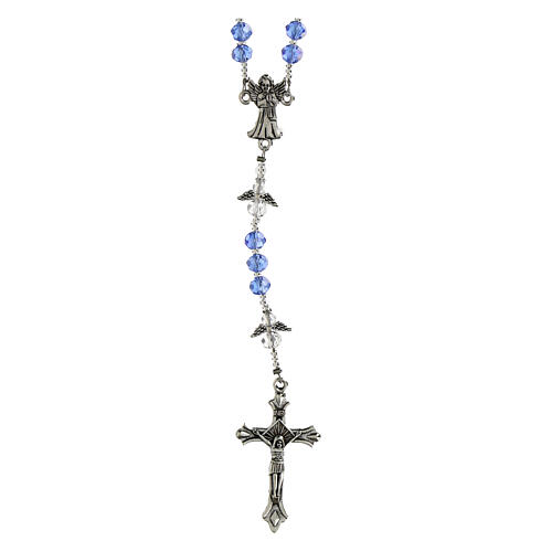 Chapelet Ange Gardien perles cristal bleu avec Notre Père en forme d'ange 6x4 mm 1