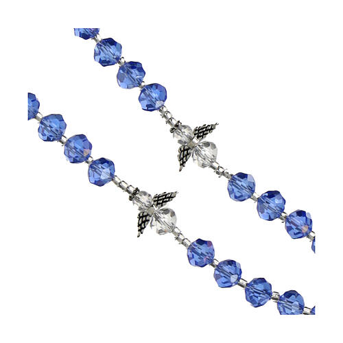 Chapelet Ange Gardien perles cristal bleu avec Notre Père en forme d'ange 6x4 mm 3