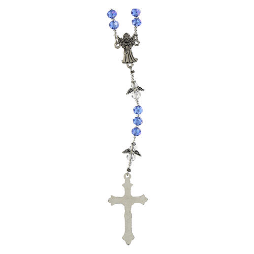 Różaniec Anioł Stróż, koraliki z kryształu w kolorze błękitnym, 6x4mm 2