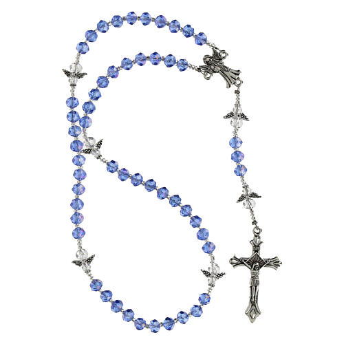 Różaniec Anioł Stróż, koraliki z kryształu w kolorze błękitnym, 6x4mm 4