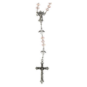 Rosario Ángel de la Guarda granos cristal rosa con pater en forma de Ángel 6x4mm