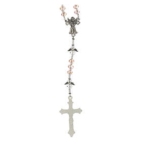 Rosario Ángel de la Guarda granos cristal rosa con pater en forma de Ángel 6x4mm