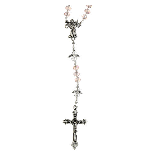 Rosario Ángel de la Guarda granos cristal rosa con pater en forma de Ángel 6x4mm 1