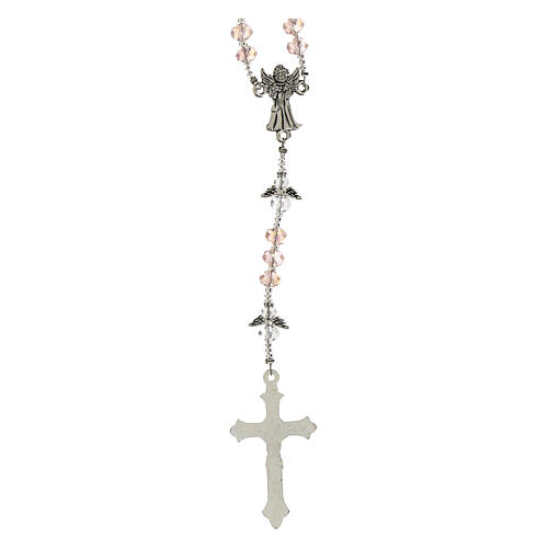 Chapelet Ange Gardien avec grains en cristal rose et Notre Père en forme d'Ange 6x4 mm 2