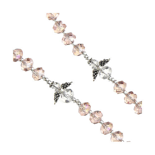 Chapelet Ange Gardien avec grains en cristal rose et Notre Père en forme d'Ange 6x4 mm 3