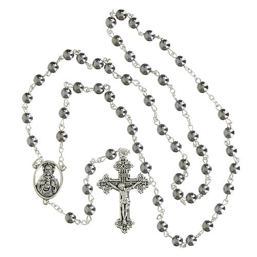 Silberner Rosenkranz Glasperlen 6mm Herz Jesu 4