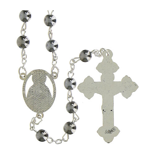 Sacred Heart rosary with 0.24-inch silver glass beads 2