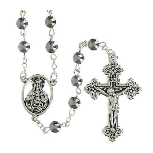 Rosario grani vetro argentato 6mm Sacro Cuore 1
