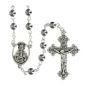 Sacred Heart Rosary with silver-plated glass beads, 6mm