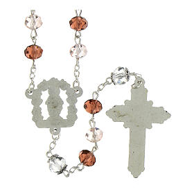 Rosario Virgen Milagrosa granos cristal rosa y burdeos 6x8mm pater transparentes
