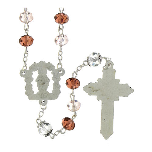 Rosario Madonna Miracolosa grani cristallo rosa bordeaux 6x8mm pater trasparenti 2