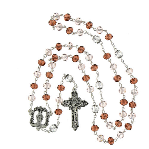 Rosario Madonna Miracolosa grani cristallo rosa bordeaux 6x8mm pater trasparenti 4