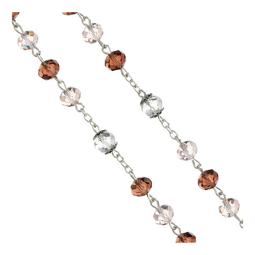 Terço Nossa Senhora das Graças contas cristal cor-de-rosa e bordô 6x8 mm Pai Nosso transparentes 3