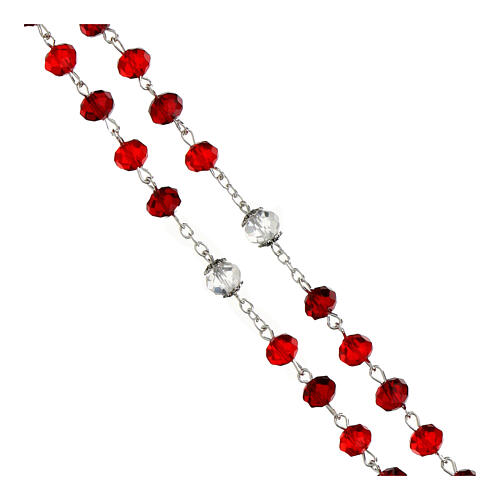 Chapelet Jésus Miséricordieux cristal rouge 6x8 mm 3