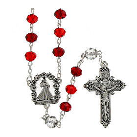 Terço Cristo Misericordioso cristal vermelho 6x8 mm