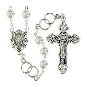 Rosario de la Boda granos perlas sintéticas blancos 8mm pater de metal