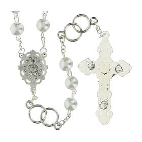 Rosario de la Boda granos perlas sintéticas blancos 8mm pater de metal
