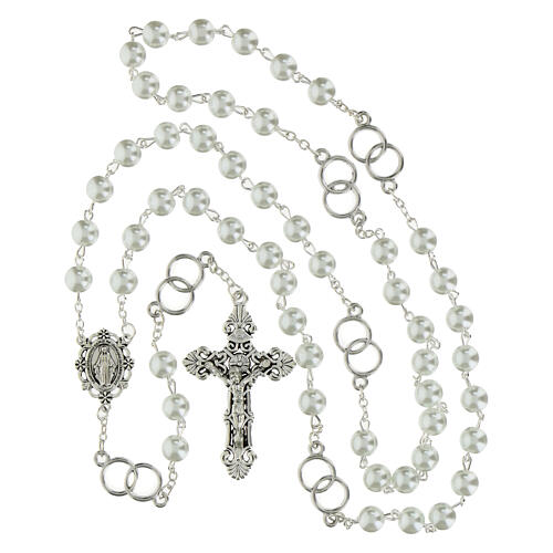 Rosario de la Boda granos perlas sintéticas blancos 8mm pater de metal 4