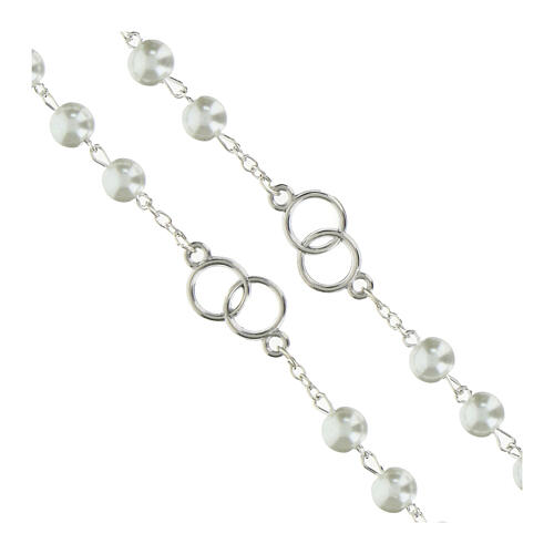 Rosario del Matrimonio grani similperla bianchi 8mm pater in metallo 3