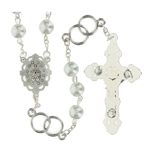 Marriage Rosary with White Imitation Pearl Beads 8mm Metal Pater 2
