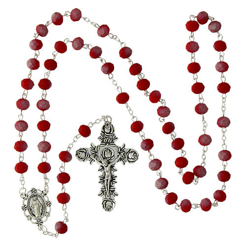 Rosary of Our Lady of Graces with matte red glass beads of 0.24x0.31 in 4