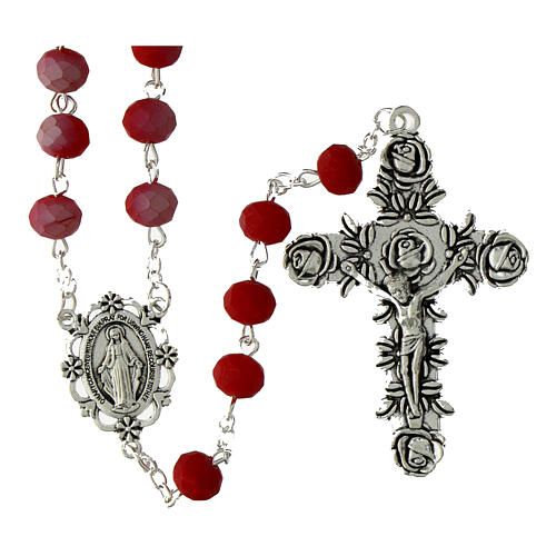 Terço Nossa Senhora das Graças em vidro opaco vermelho 6x8 mm 1