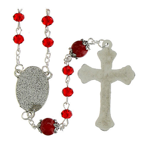 Barmherziger Jesus Rosenkranz mit roten Kristallperlen 6mm und Tigeraugen Pater 2