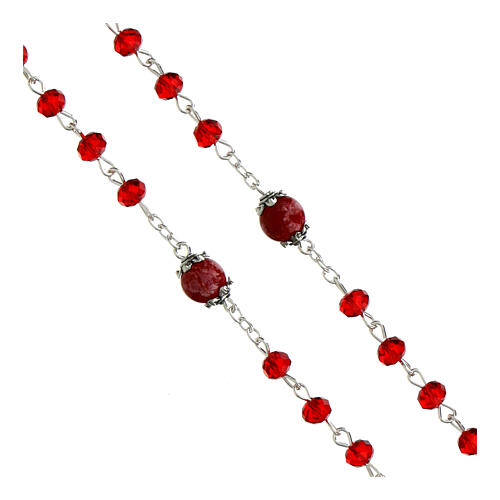 Chapelet Christ Miséricordieux grains cristal rouge 6 mm Notre Père œil de tigre 3