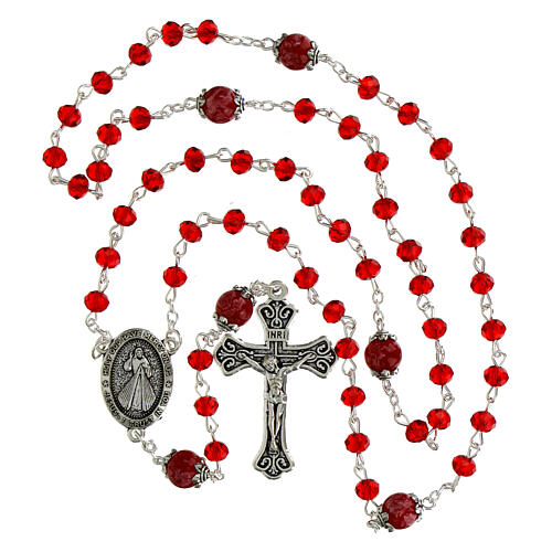 Terço Cristo Misericordioso contas de cristal vermelho 6 mm Pai Nosso olho de tigre 4
