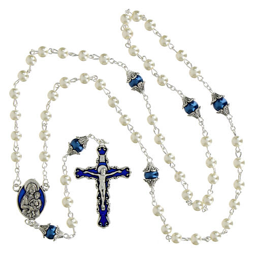 Rosario Virgen Niño granos perlas sintéticas blancas 6mm pater 4