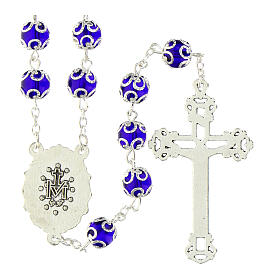 Rosario Madonna di Fatima grani vetro blu con doppia cappetta 8mm