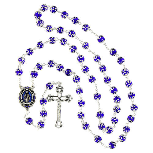 Rosario Madonna di Fatima grani vetro blu con doppia cappetta 8mm 4