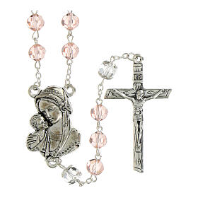 Rosary with pink crystal beads and 8mm double crystal pater