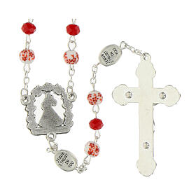 Rosary of Merciful Jesus, red crystals and decorated ceramic